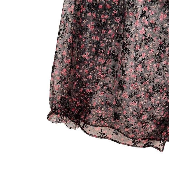 ZARA Black Floral Sheer Ruffle Trim Blouse Size Small – Romantic Feminine - Picture 4 of 9